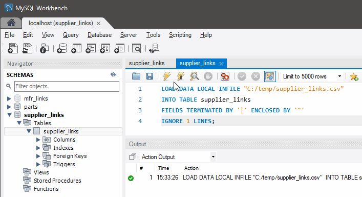 Parts: MySQL - LOAD DATA to Parts