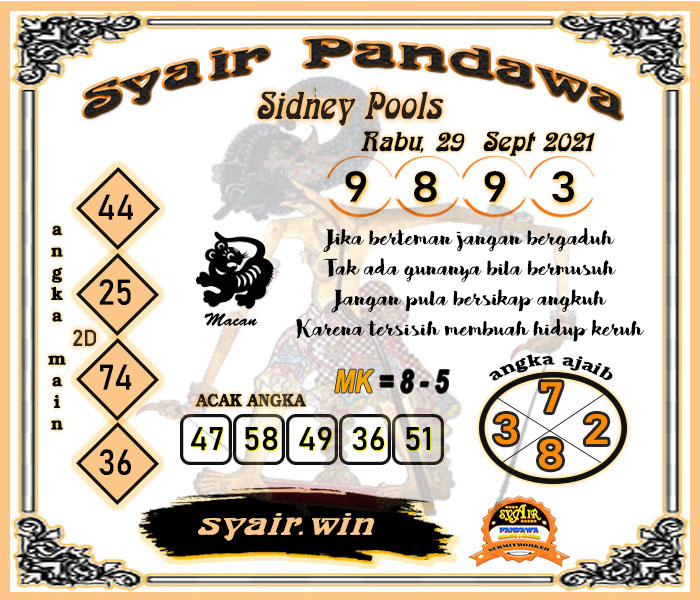 Syair Pandawa SDY Rabu 29-09-2021