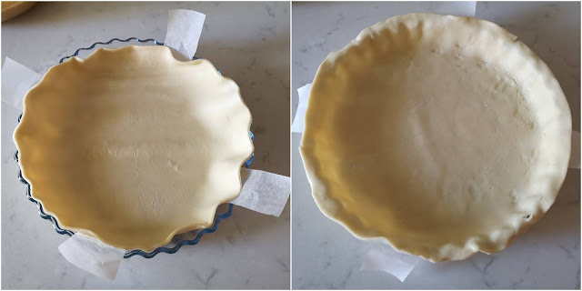 Masa quebrada cubriendo el molde