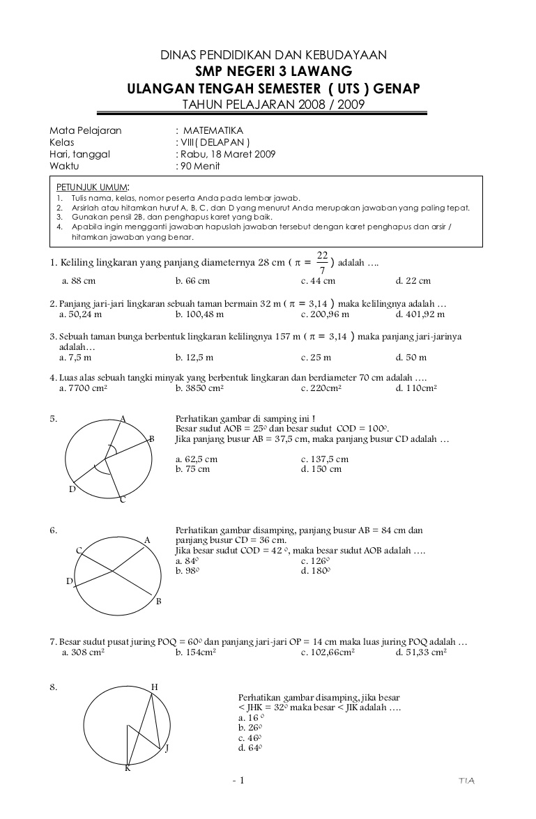 soal uas matematika kelas 7 semester 1 wood scribd indo