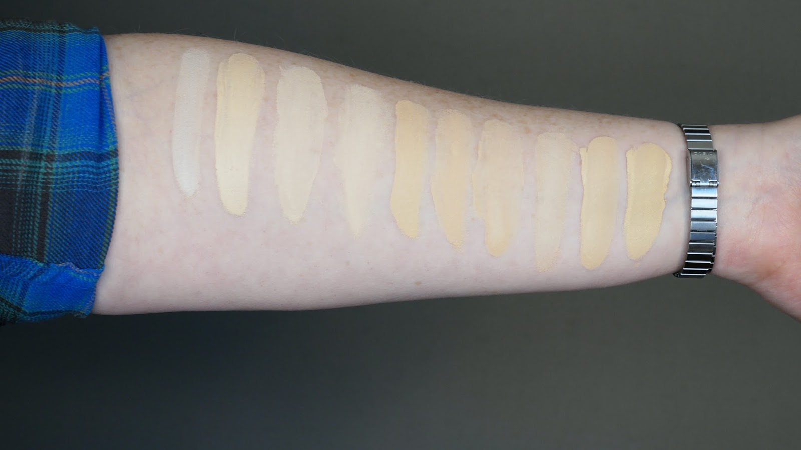 Swatches Dry Left To Right Kat Von D Lock It Foundation Loreal True Match Foundation Swatches Maybelline Superstay Foundation Loreal True Match Foundation