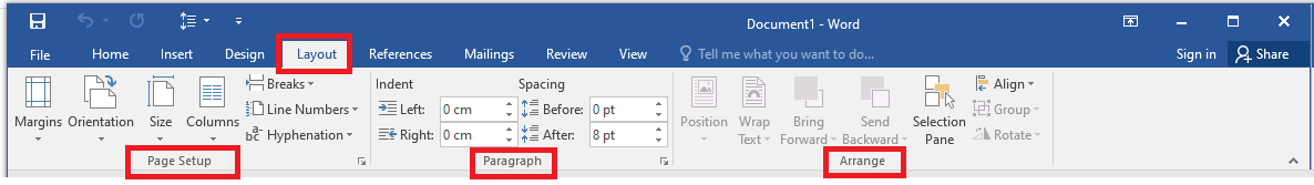 MS Office Word 2016 Layout Tab ms-office-word-2016-layout-tab