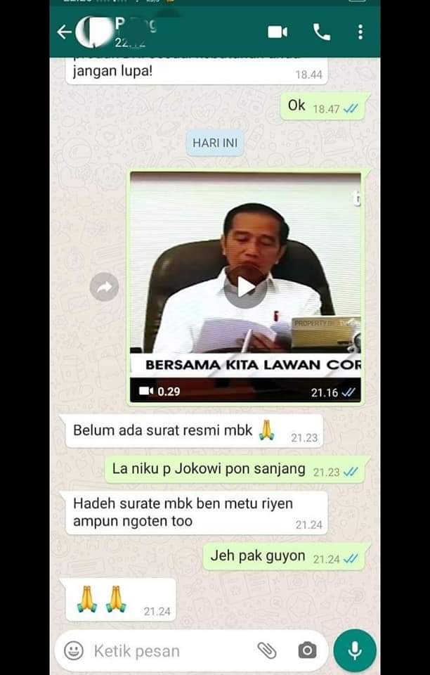 jawaban untuk orang yang mengucapkan minal aidin wal faizin Presiden instruksikan tunda cicilan akibat corona, jawaban pemberi