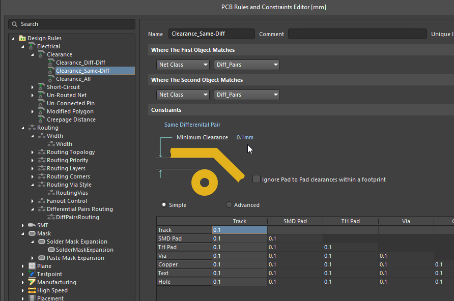 Altium PCB Designer Differential Pair Rules