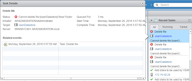 VMware VSAN: Error occured while deleting a folder