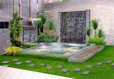 taman rumah minimalis dengan 2 buah air terjun taman rumah minimalis dengan 2 buah air terjun