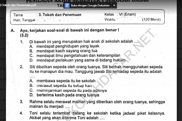 Contoh Soal Ujian Nasional Madrasah Bali Bahasa Indonesia Kls 6