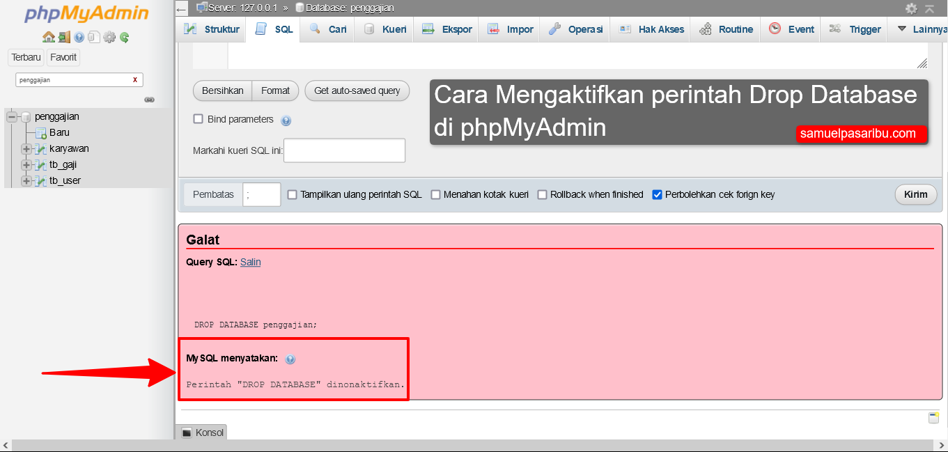 Cara Menghapus dan Mengaktifkan Perintah DROP DATABASE phpMyAdmin ...