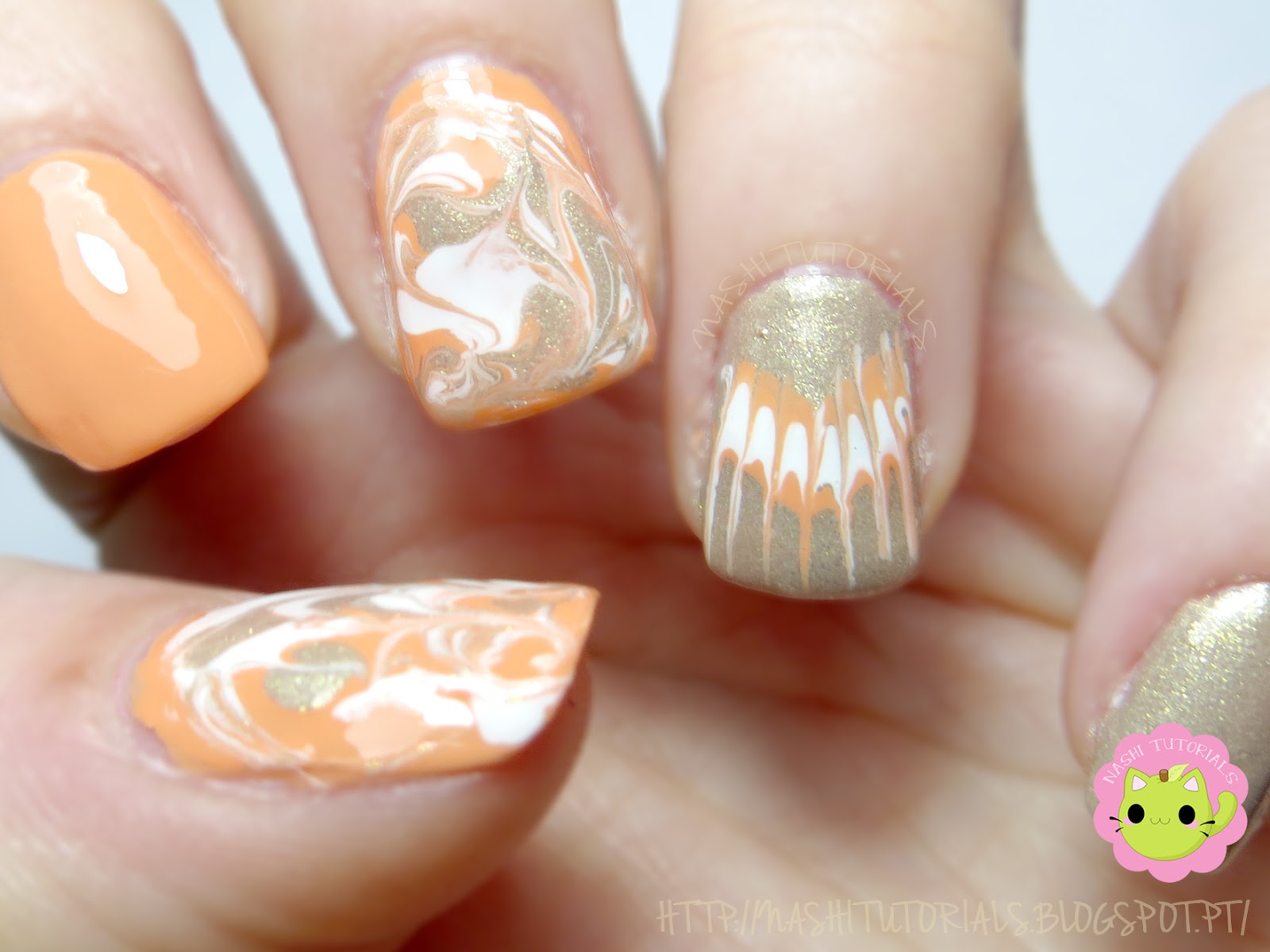 Peach and Gold Studded Nail Art - wide 7