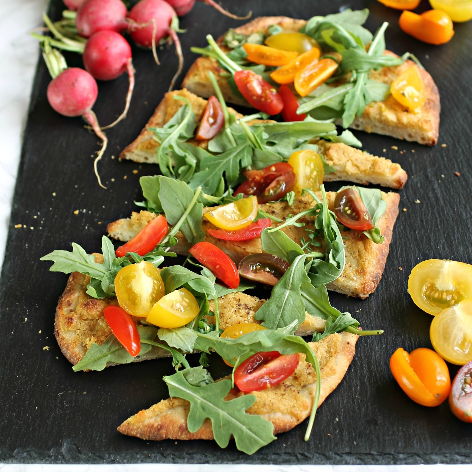 Hungry Couple Hummus and Salad Appetizer Pizza