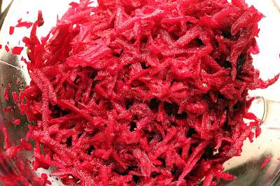 Shredded beets ready to go into the saison.