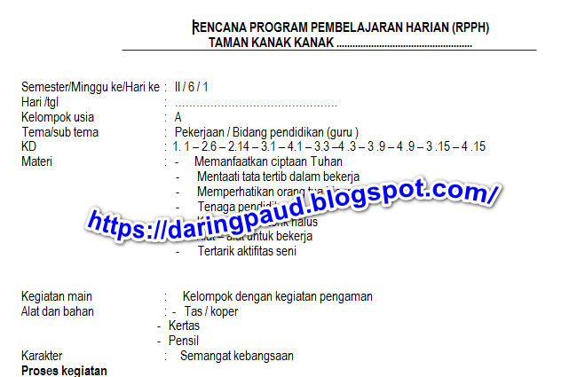 CONTOH RPPH PAUD SEMESTER 2 TEMA PEKERJAAN KELOMPOK A USIA