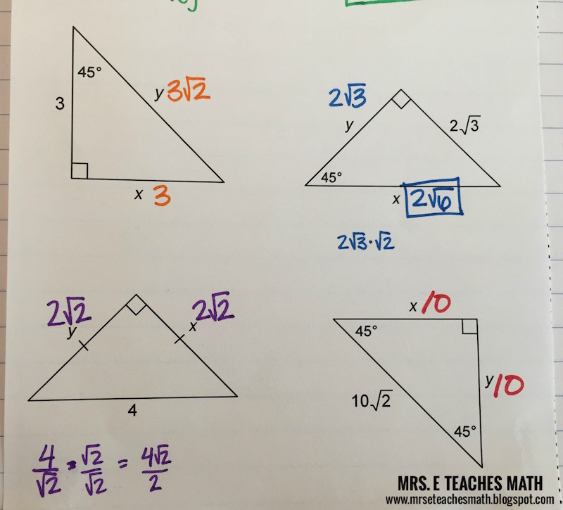 Right Triangles Interactive Notebook Pages | Mrs. E Teaches Math