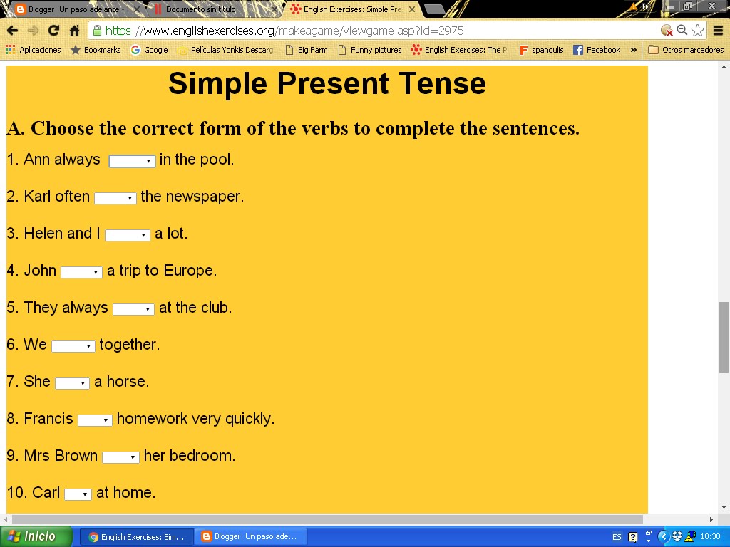 Simple Present. Elige la forma adecuada del verbo