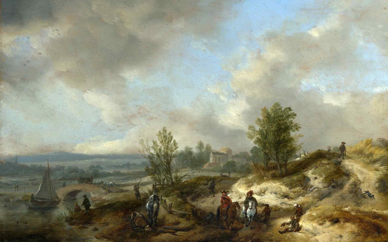 Dune Landscape with a River and Many Figures