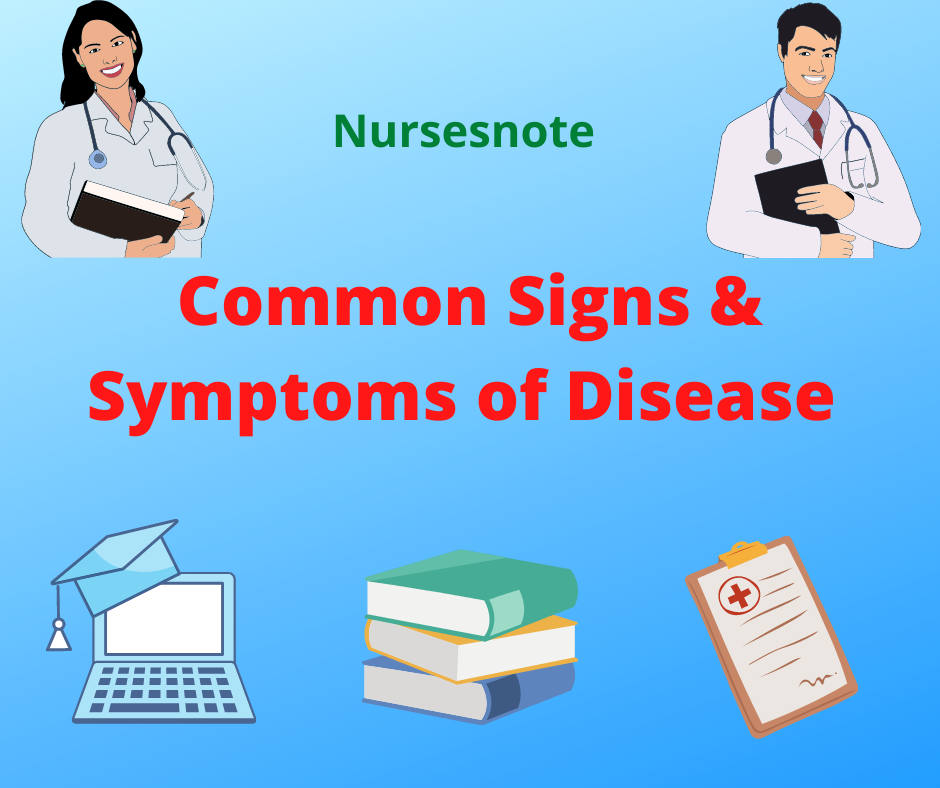 Common signs and symptoms of disease and illness Nurses Note