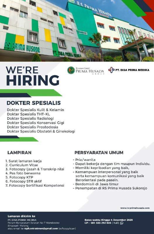 Lowongan Kerja Dokter Spesialis Rs Prima Husada Pasuruan Loker Kesehatan Lowongan Kerja Dokter Spesialis Rs Prima Husada Pasuruan Loker Kesehatan