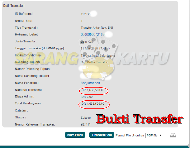 Selamat Kepada Member Sarang Kartu Atas Kemenangan Sebesar Rp 1.638.500