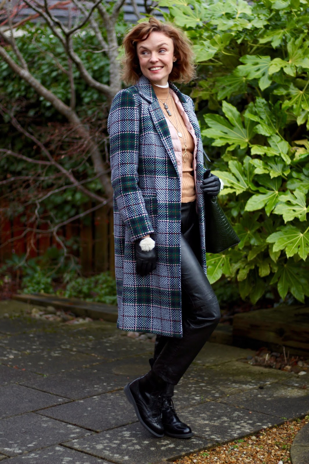 Checked Coat and Leather Trousers | Over 40 Winter Outfit | Fake Fabulous