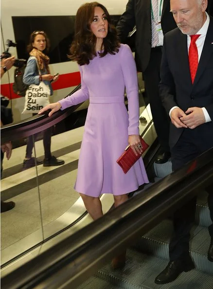 Kate Middleton wore Emilia Wickstead Esther Pespoke wool-crepe midi dress. Kiki McDonough Amethyst Earrings Gianvito Rossi Suede Pumps