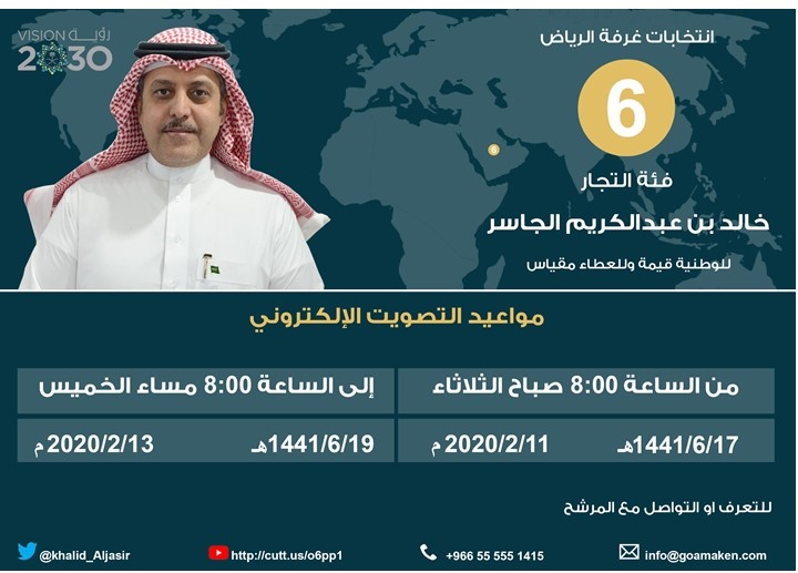 المرشح خالد بن عبدالكريم الجاسر انتخابات غرفة الرياض الدورة 18 المرشح خالد بن عبدالكريم الجاسر انتخابات غرفة الرياض الدورة 18