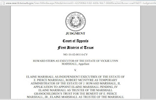 Judgment - HOWARD STERN AS EXECUTOR OF THE ESTATE OF VICKIE LYNN MARSHALL, V. ELAINE MARSHALL AS INDEPENDENT EXECUTRIX OF THE ESTATE OF E. PIERCE MARSHALL, NO. 01-02-00114-CV (Tex.App. - Houston [1st Dist.] July 14, 2015, no pet h.) 