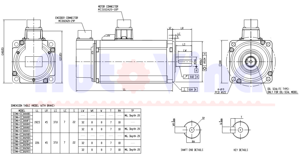 Kích thước động cơ ECMA-C21010SS Kích thước động cơ Servo Delta ECMA-C21010SS