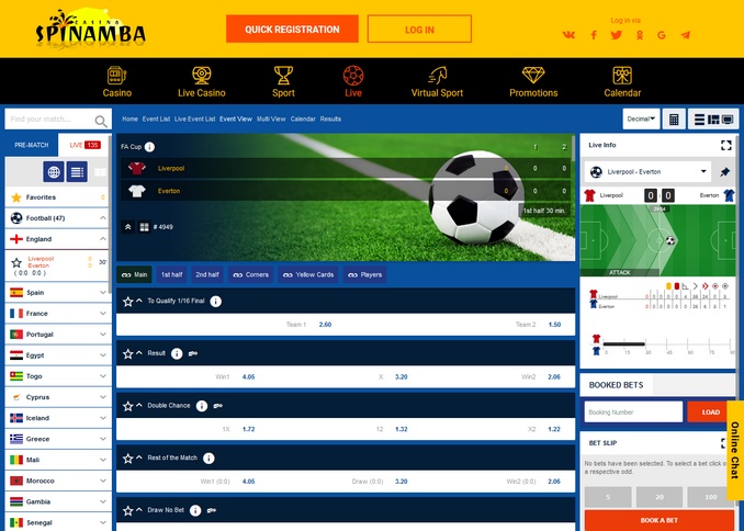 Spinamba Live Betting Screen