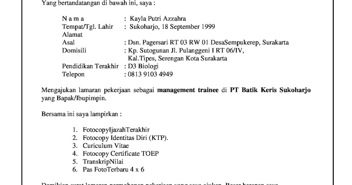 Contoh Surat Lamaran Pekerjaan Di Pabrik Sepatu / Contoh