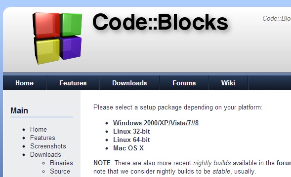 Screenshot of Codeblock to download for windows