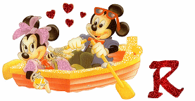 Alfabeto brillante de Mickey y Minnie paseando en lancha R. 