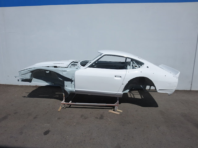Larry Oka 1972 Datsun 240Z Race Car Shell with new pearl white paint.