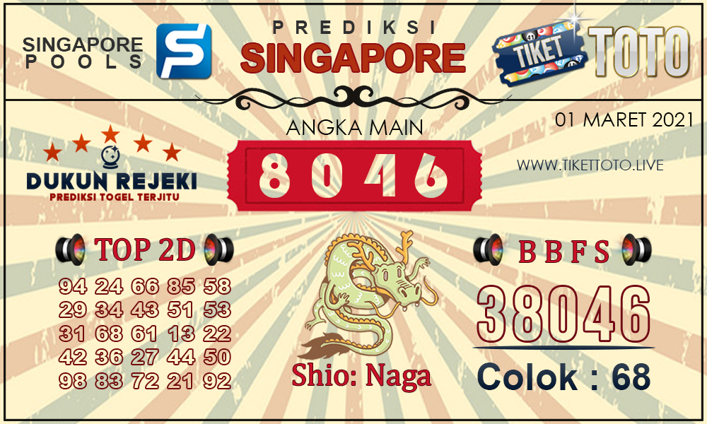 Prediksi Togel SINGAPORE TIKETTOTO 01 MARET 2021