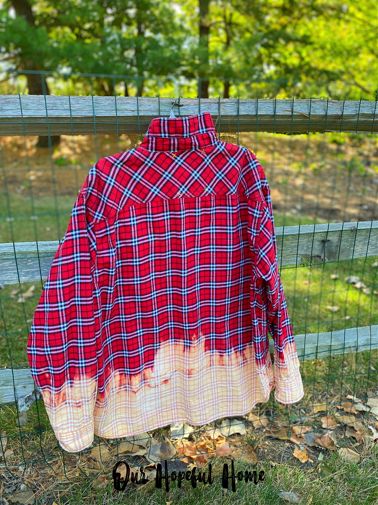Upcycled Bleached Flannel Shirt Woman's Size L W/ 