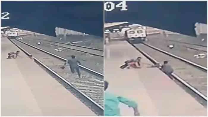 Watch: Mumbai railway official saves child from getting run over in nick of time, Mumbai, News, Railway Track, Train, Video, Twitter, National