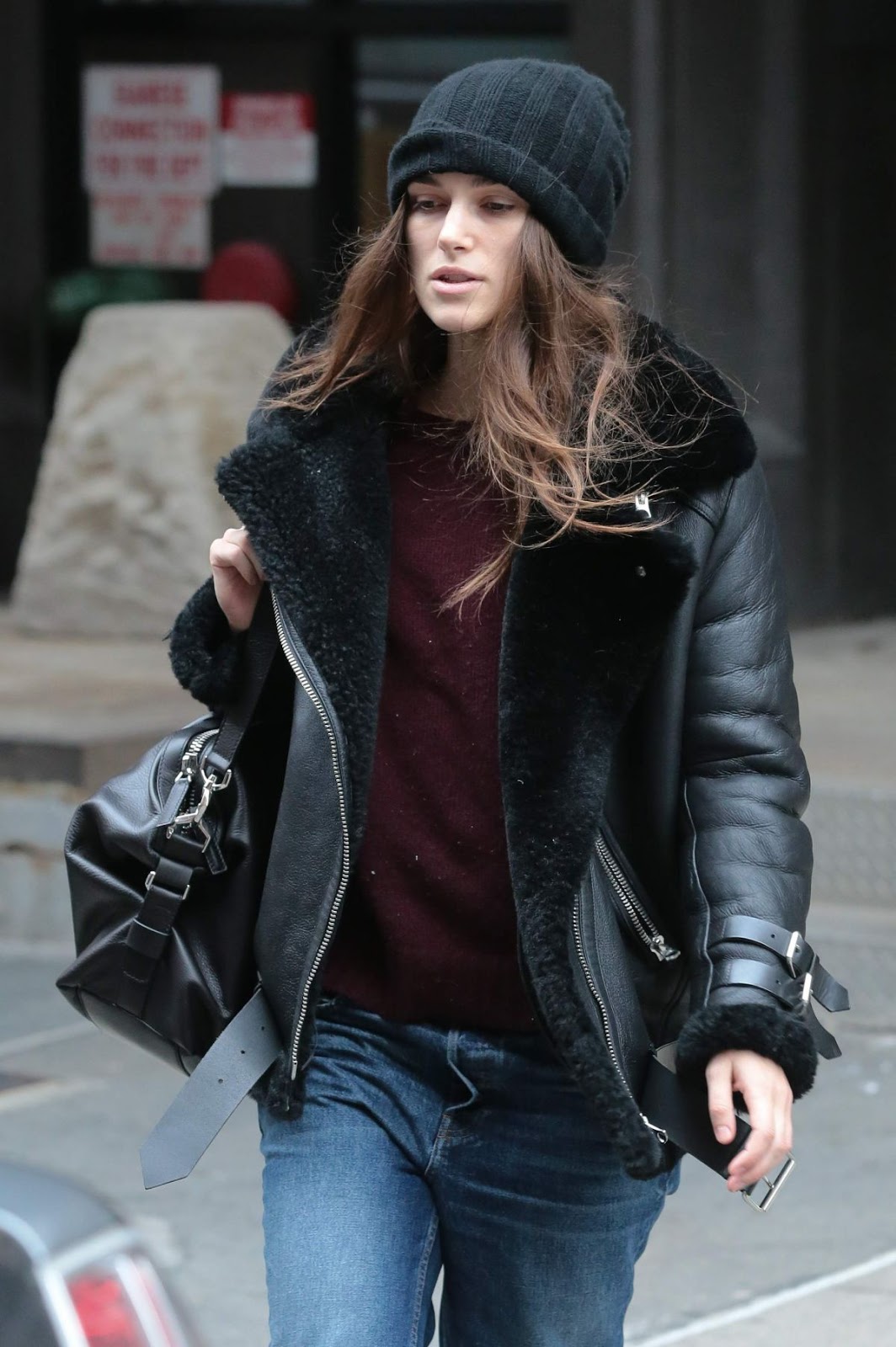 Actress, Model, @ Keira Knightley is seen in cosy leather jacket and ...