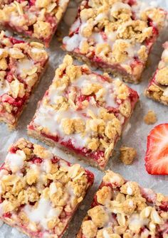 These easy Strawberry Oatmeal Bars, with a buttery crust, fresh strawberry filling, and sweet vanilla glaze make wonderful dessert bars to take to a party or potluck. Made with 100% whole grains, they healthy enough for an afternoon snack but sweet enough for dessert! 