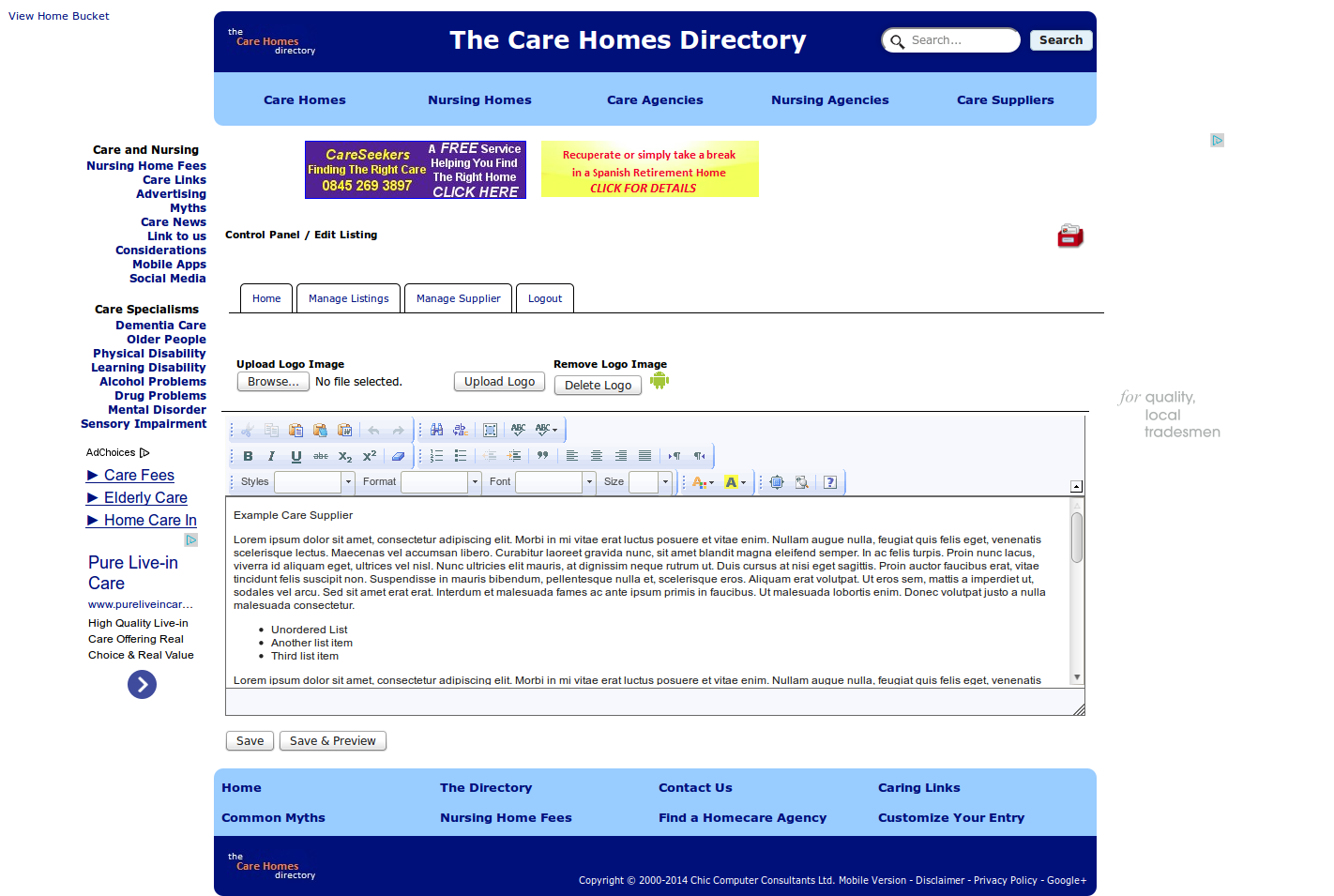 Chris Elsen's  Development Blog Care Home Supplier Directory