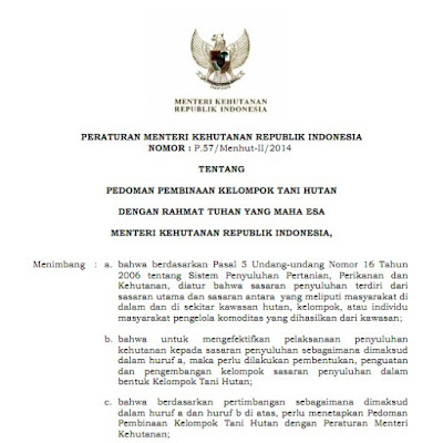 Peraturan Menteri Kehutanan Republik Indonesia Tentang Pedoman Pembinaan Kelompok Tani Hutamn