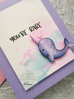 CAS card with Digital stamp, Critter card, Narwhal card, Pixel paper prints, arctic animals card, Copic coloring, quillish