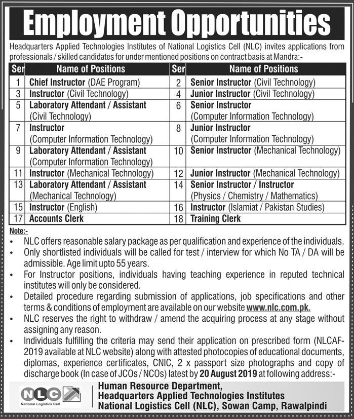 National Logistic Cell NLC Jobs August 2019  Vacancies 90