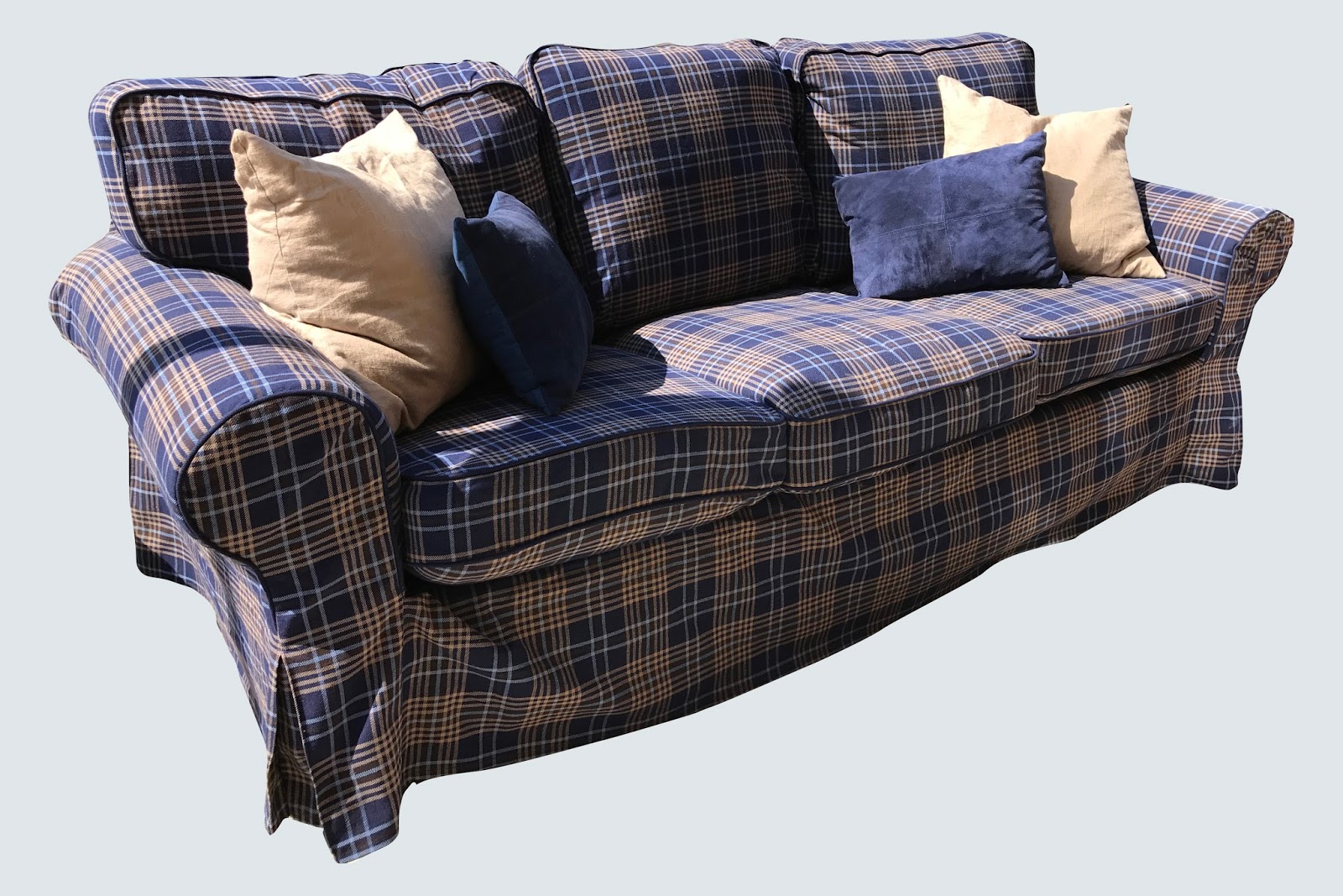 Uhuru Furniture & Collectibles Blue Plaid Sofa 165 SOLD