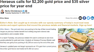 2020년 말 국제 금시세 은시세 전망: 금값 2200달러 은값 35달러 - Heraeus