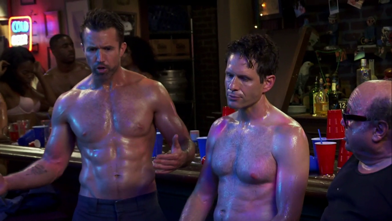 Rob McElhenney, Glenn Howerton and Extras shirtless in It's Always Sun...