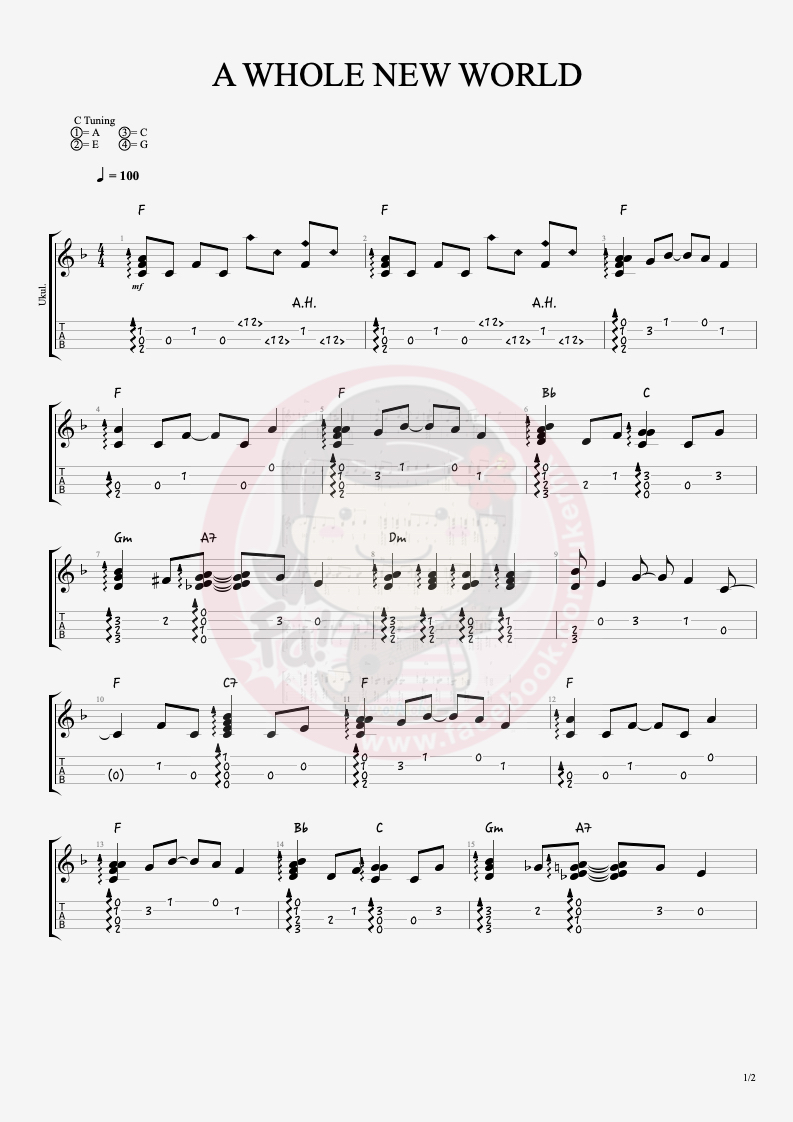 Ukulelemania: #268 阿拉丁主題曲：A Whole New World Ukulele 獨奏譜