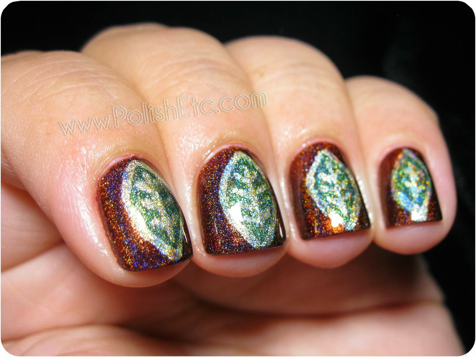 Brown And Green Holographic Leaf Nail Art Polish Etc