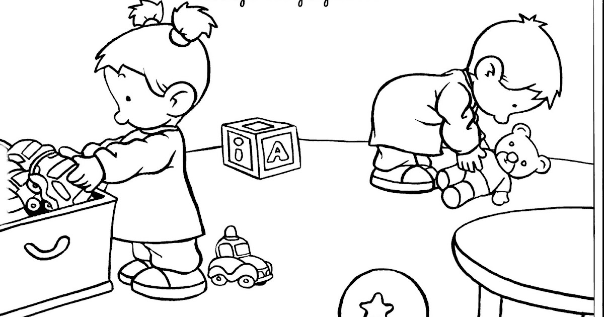 Nino Recogiendo Juguetes Para Colorear