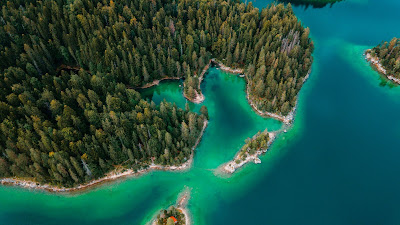 Stunning aerial view Drone, forest, island, sea
