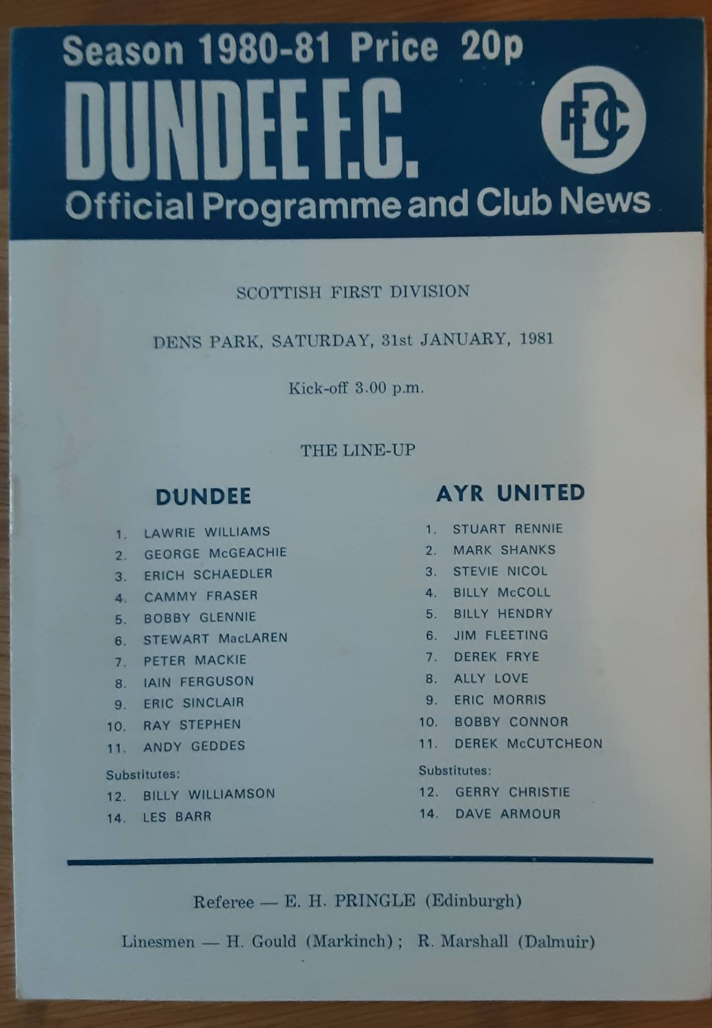 My Dundee FC Programmes Dundee v Ayr United, 31st January 1981