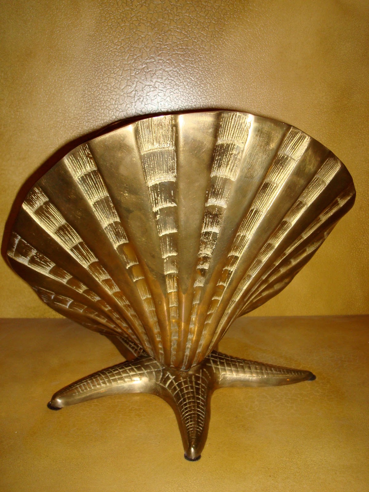 Era Antiques: Vintage Solid Brass Sea Shell Planter or Magazine Caddy ...